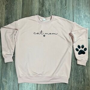 Womens Pink Cat Mom Graphic Sweatshirt Pullover Crewneck Long Sleeve Size‎ L